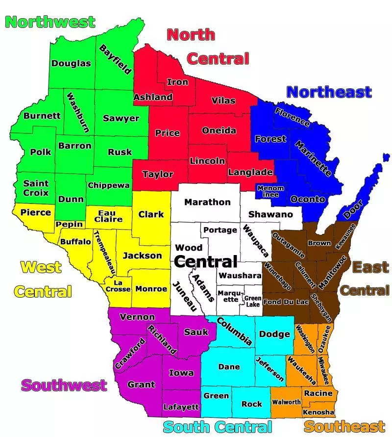 Wisconsin Map of Counties